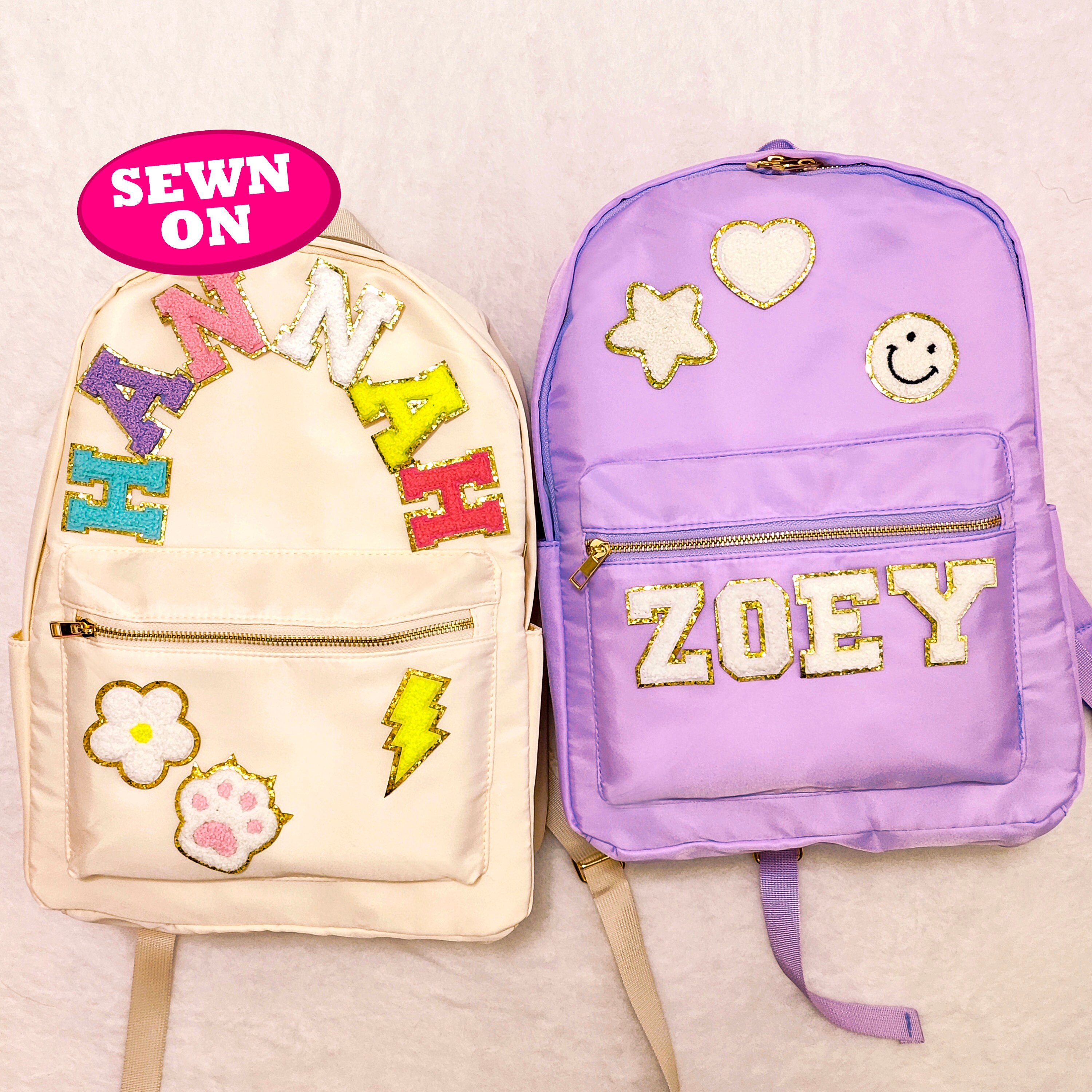 Personalized Backpack Customizable Backpack Nylon Chenille Patches Kid School Bag Back to school Custom Letter Patch Customizable Backpack