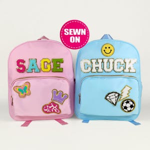 Sac à dos pour les enfants de la maternelle à la deuxième année, personnalisé Sac à dos préscolaire personnalisé Patchs monogramme chenille en nylon Sac d'école pour enfants Rentrée scolaire Garçon Fille Cadeaux