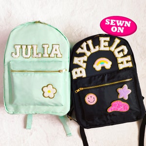 Mochila personalizada Mochila personalizable Parches de chenilla de nailon Mochila escolar para niños Mochila de regreso a clases Mochila personalizable con parche de letras personalizado