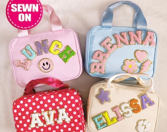 Gepersonaliseerde lunchtas Aanpasbare lunchboxtas Nylon chenillepatches Lunchtas voor kinderen Terug naar school Aangepaste patch Geïsoleerde koeler Bento