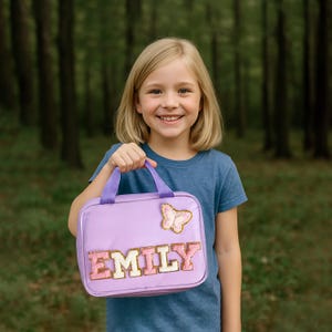 Personalized Lunch Bag Customizable Lunch Box Bag Nylon Chenille Patches Kid Lunch Bag Back to school Custom Patch Insulated Cooler Bento