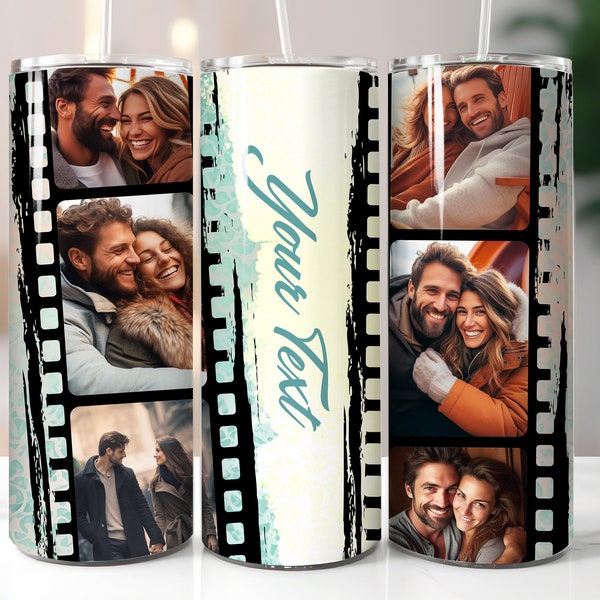 Film Photo Frame Template 20oz Skinny Tumbler Wrap Seamless Sublimation Design PNG Instant Digital Download Straight Collage Personalized