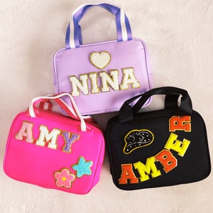 Personalized Lunch Bag Customizable Lunch Box Bag Nylon Chenille Patches Kid Lunch Bag Back to school Custom Patch Insulated Cooler Bento