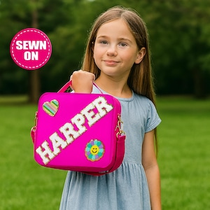 Personalized Lunch Box Bag Custom Lunch Bag Nylon Chenille Patches Kid Monogram Strap Lunch Box Back to school Bento Insulated Girl Boy Gift