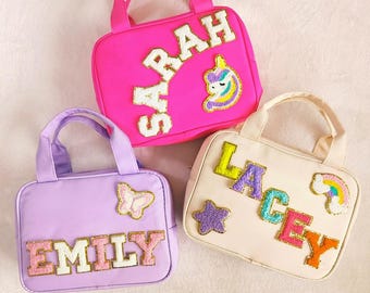 Personalized Lunch Bag Customizable Lunch Box Bag Nylon Chenille Patches Kid Lunch Bag with Name Back to school Custom Patch Insulated Bento