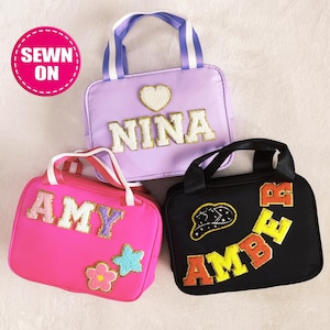 Personalized Lunch Bag Customizable Lunch Box Bag Nylon Chenille Patches Kid Lunch Bag Back to school Custom Patch Insulated Cooler Bento