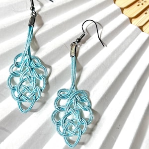 Handcrafted Traditional Japanese Mizuhiki Cord Drop Modan LIghtweight Earrings - Leaf | Symbol Good Fortune & Connection