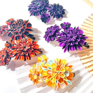 Handmade Japanese Colorful Floral Tsumamizaiku Kanzashi Hair Clip/Corsage - Wedding |  Graduation | 753