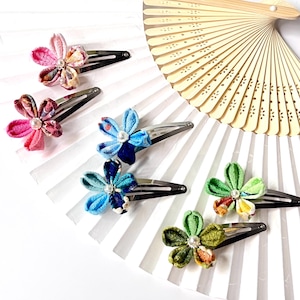 Cherry Blossom Hair Clip – Handmade Japanese Tsumami Kanzashi Accessory - set of 2