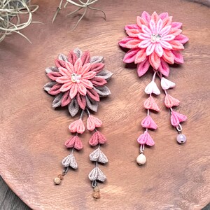 Sakura Kanzashi Hair Clip: Tsumami Zaiku Chirimen Flower, Kimono Accessory - Ombre Series