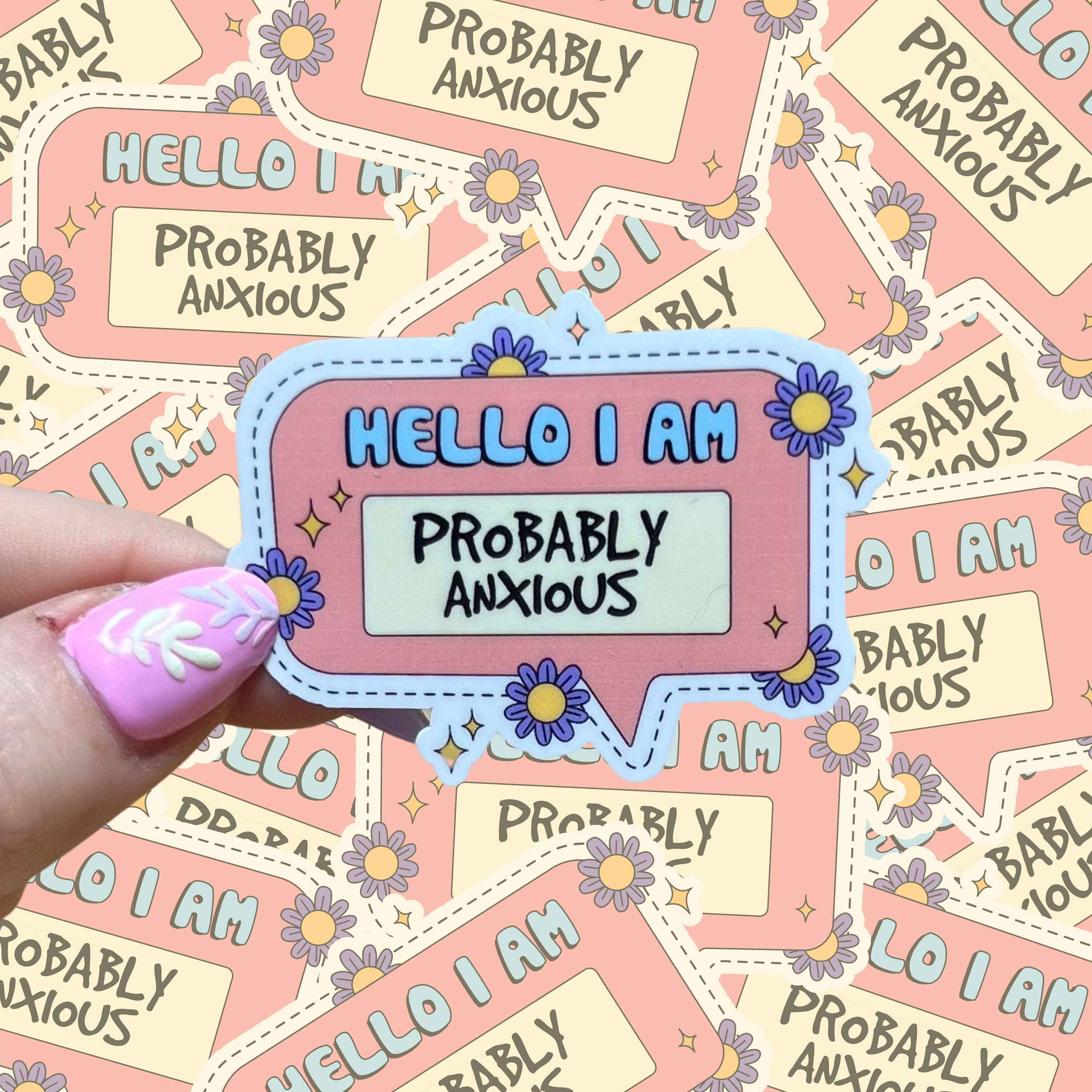 Anxious Nametag Sticker: Funny Mental Health Support, Pink Sticker - Etsy