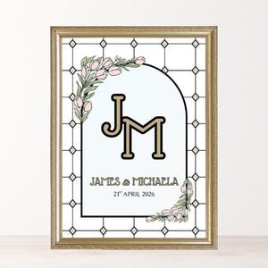 Editable Wedding Welcome Sign – Stained Glass Arch Template (Canva, A2, A3, A4, Digital Download)
