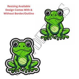 May include: Two green cartoon frogs with black eyes and white pupils, sitting with their legs crossed. The frogs are outlined in black and have a white background.