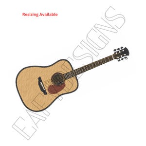 May include: A brown acoustic guitar with a black pickguard and a wood grain finish.