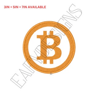 May include: A gold embroidered patch with a Bitcoin symbol. The patch is available in 3, 5, and 7 inch sizes.