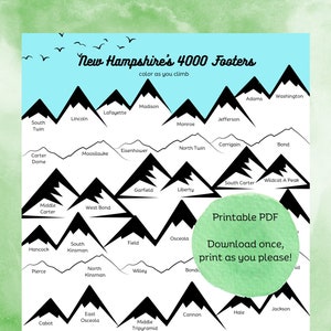 New Hampshire 4000 Footers Printable Color-in Tracker for Hikers