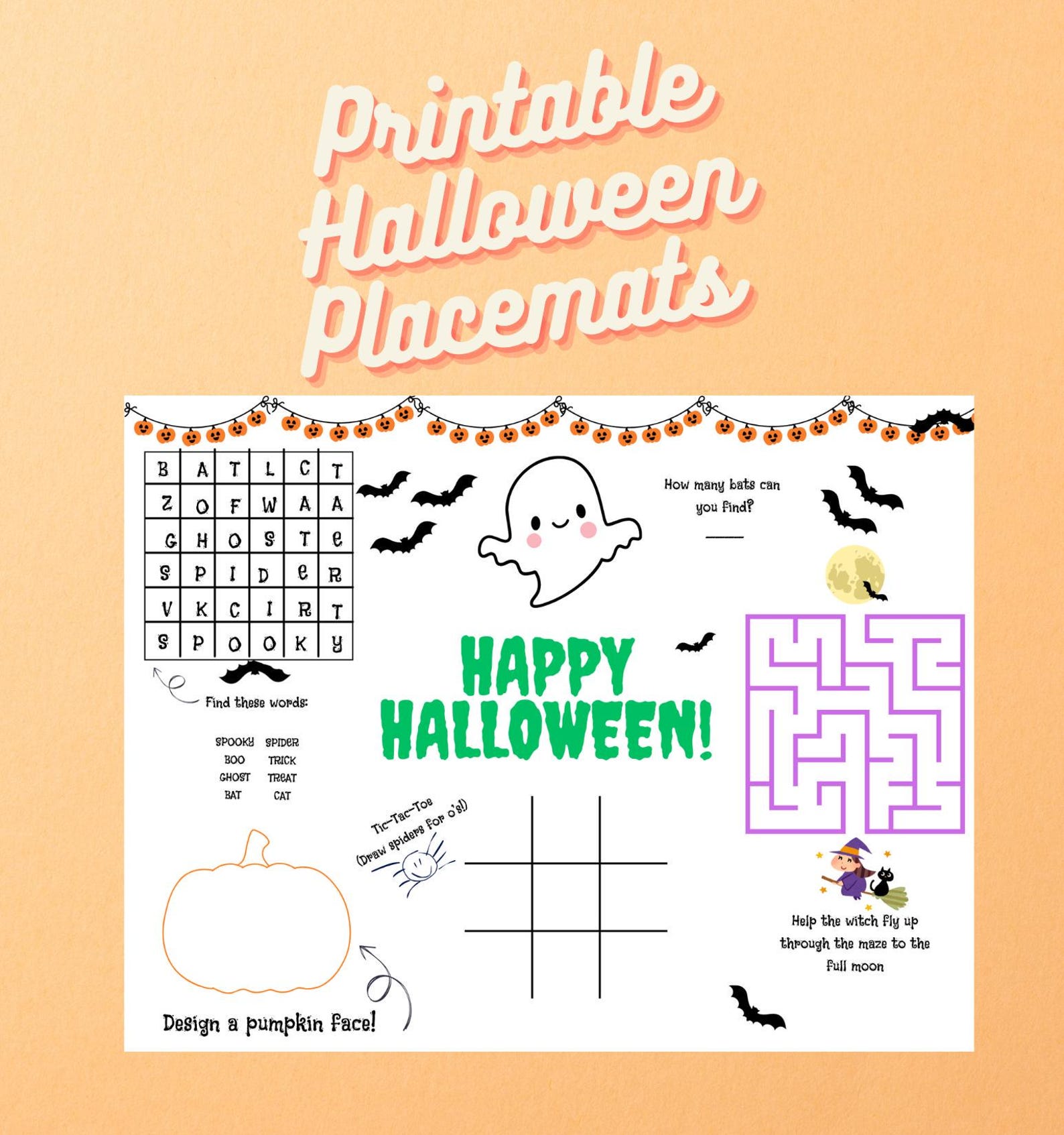 Printable Halloween Activity Placemat for Kids, Halloween Party ...