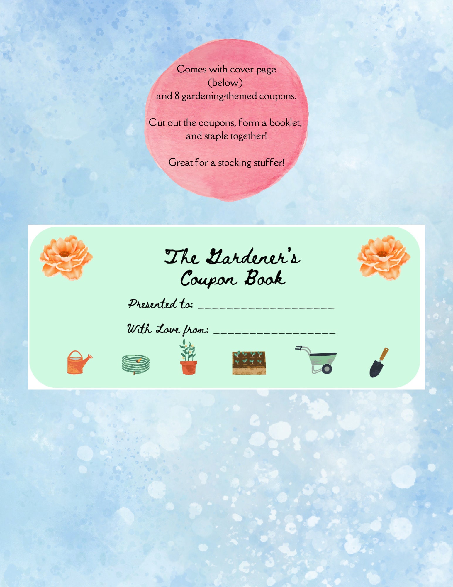 Printable Coupon Book for Gardeners, Gift for Gardener, Gift for Garden