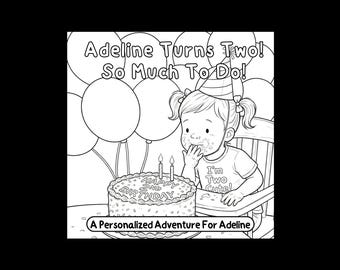 Personalized 2nd Birthday Coloring Book, Alphabet Rhymes for Girl, Custom Storybook (Printable Digital Download)