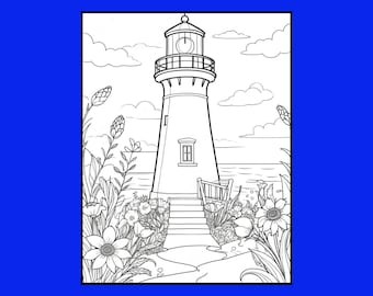 100 Lighthouse Coloring Pages Book, Stress Relief (Digital Download)
