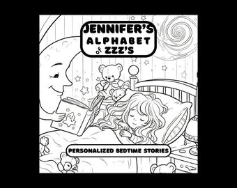 Personalized Coloring Book, Alphabet Stories for Caucasian Girl, Custom Storybook (Printable Digital Download)