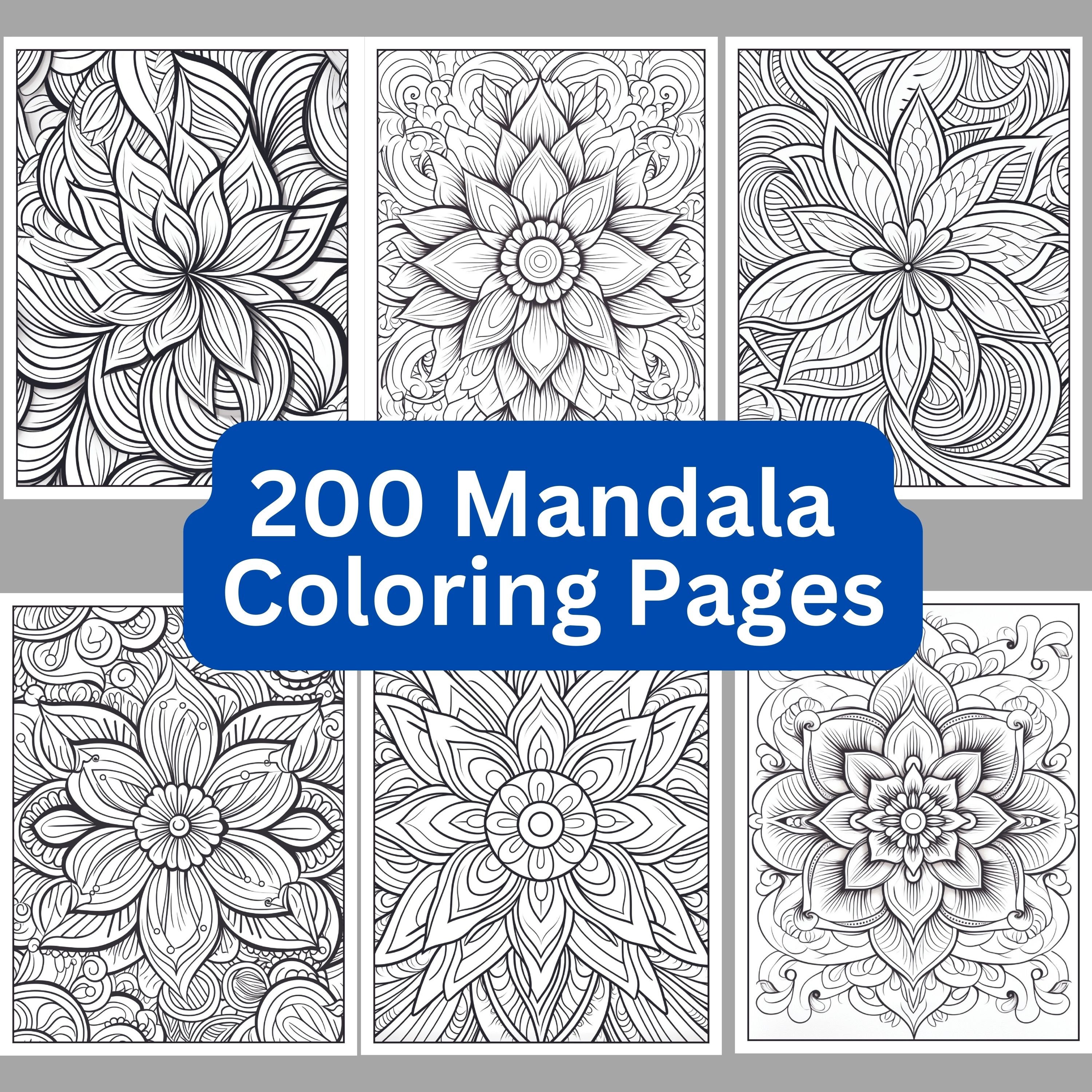 200 Mandala Coloring Pages, Printable, Instant Download, Stress Relief, Adult Coloring, Digital Download, Floral Mandala Coloring Book