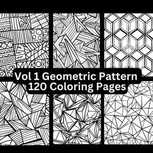 Vol 1: 120 種類の幾何学模様のぬり絵、印刷可能、すぐにデジタルダウンロード可能、大人向け、子供向け、模様のぬり絵、図形のぬり絵