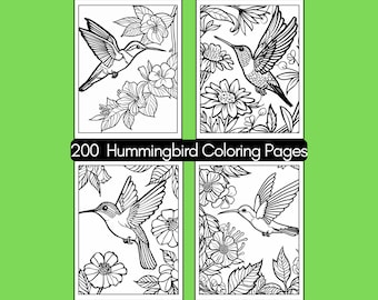 200 Hummingbird Coloring Pages, Adult Stress Relief (Digital Download)