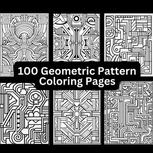 100 種類の幾何学模様のぬり絵、印刷可能、即時デジタルダウンロード、大人向け子供向けぬり絵、模様のぬり絵、図形のぬり絵