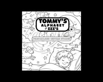 Personalized Coloring Book, Alphabet Stories for Caucasian Boy, Custom Bedtime Storybook (Printable Digital Download)