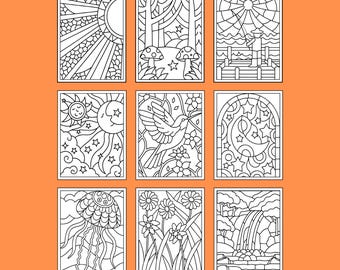 75 Stained Glass Coloring Pages in PDF Format (Digital Download)