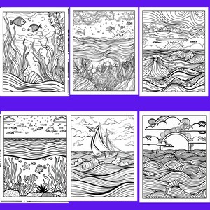 Puede incluir: Seis p&aacute;ginas para colorear en blanco y negro con temas oce&aacute;nicos y n&aacute;uticos. Los dise&ntilde;os incluyen peces, algas marinas, olas, un velero y una puesta de sol. Cada p&aacute;gina tiene intrincados dibujos lineales para colorear.