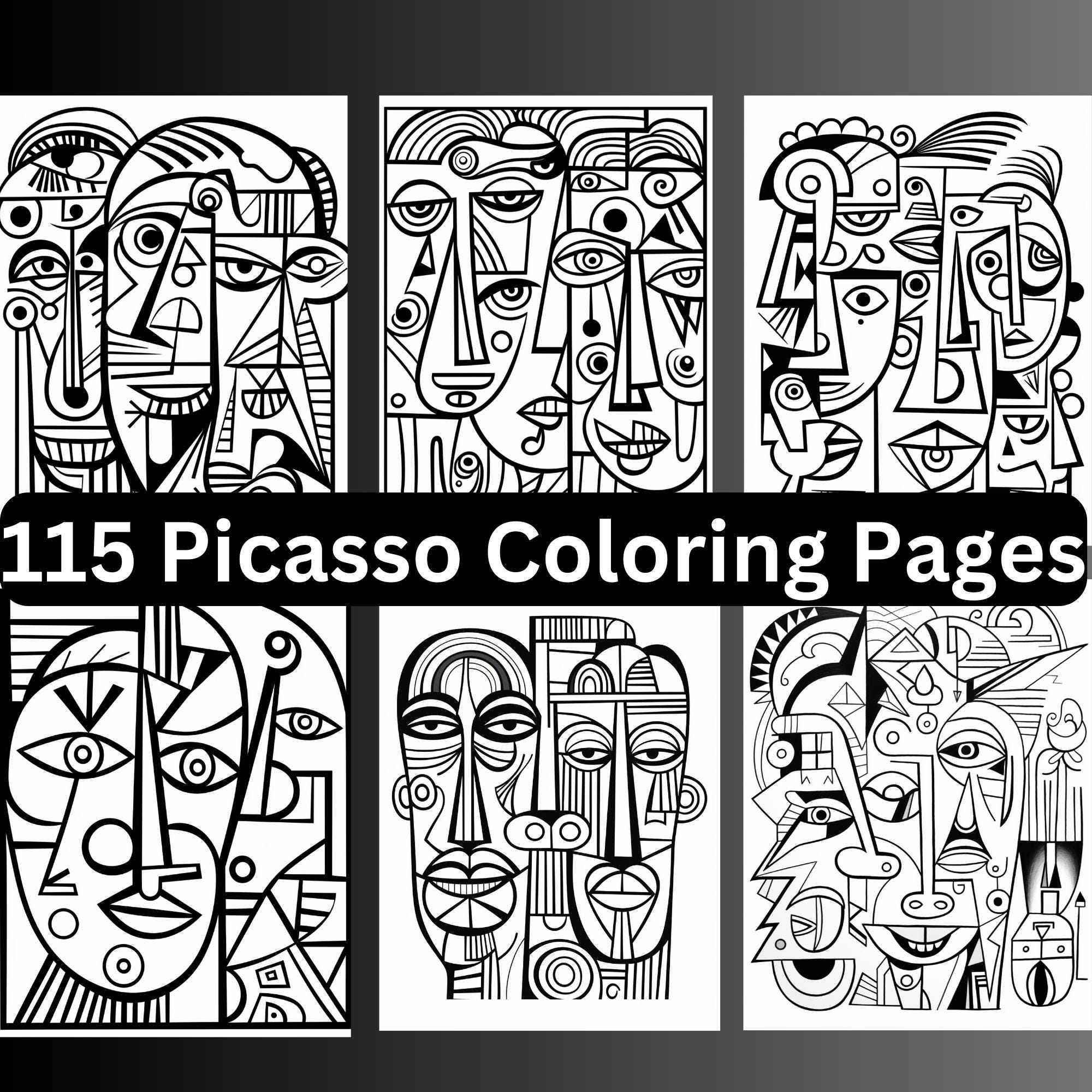 115 páginas para colorear inspiradas en Picasso para imprimir | Rostros de cubismo abstracto y arte moderno PNG