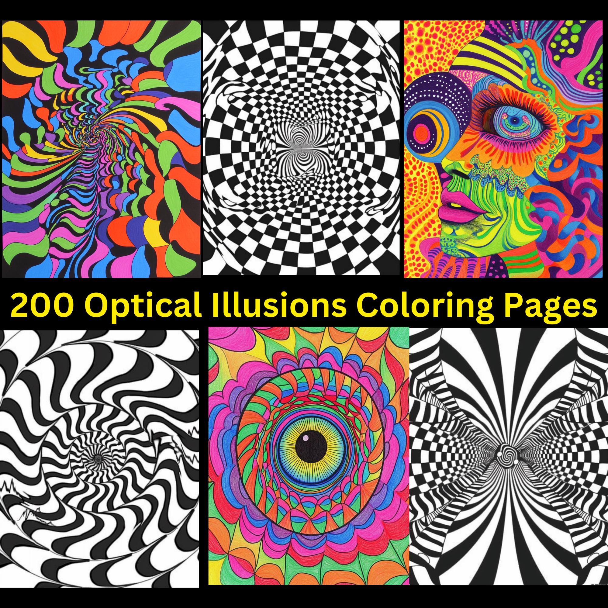 Más de 200 páginas para colorear de ilusiones ópticas – Bundle de PNG imprimibles para Procreate, iPad y casa