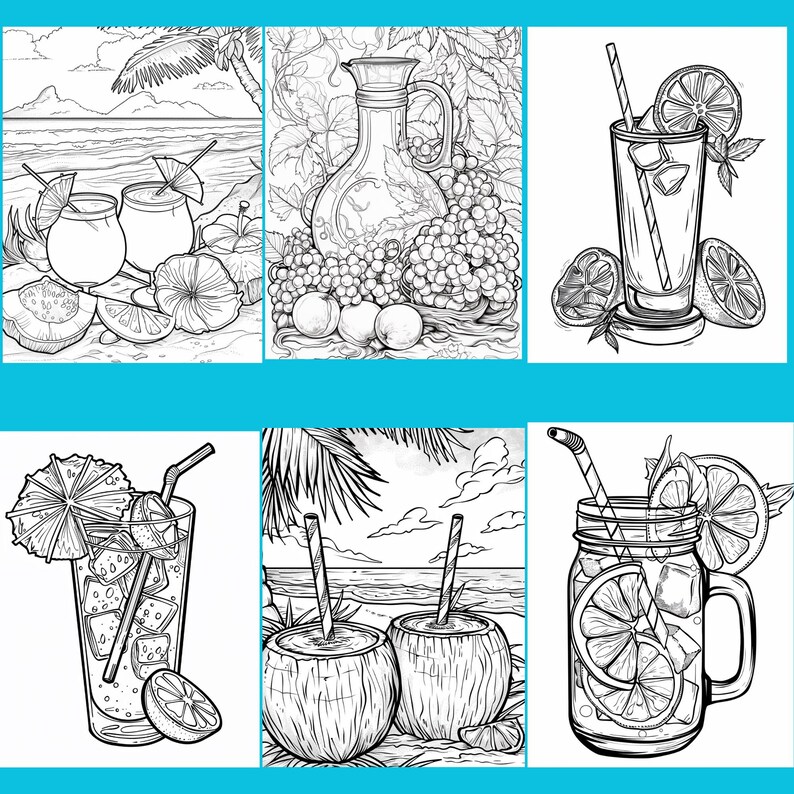 101 Drinks Coloring Pages, Wine, Coffee, Cocktails (Digital Download) image 2