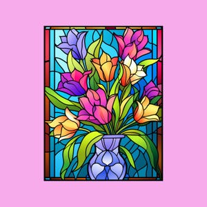 200 Stained Glass Flower Coloring Pages, Floral Pattern (Digital Download)