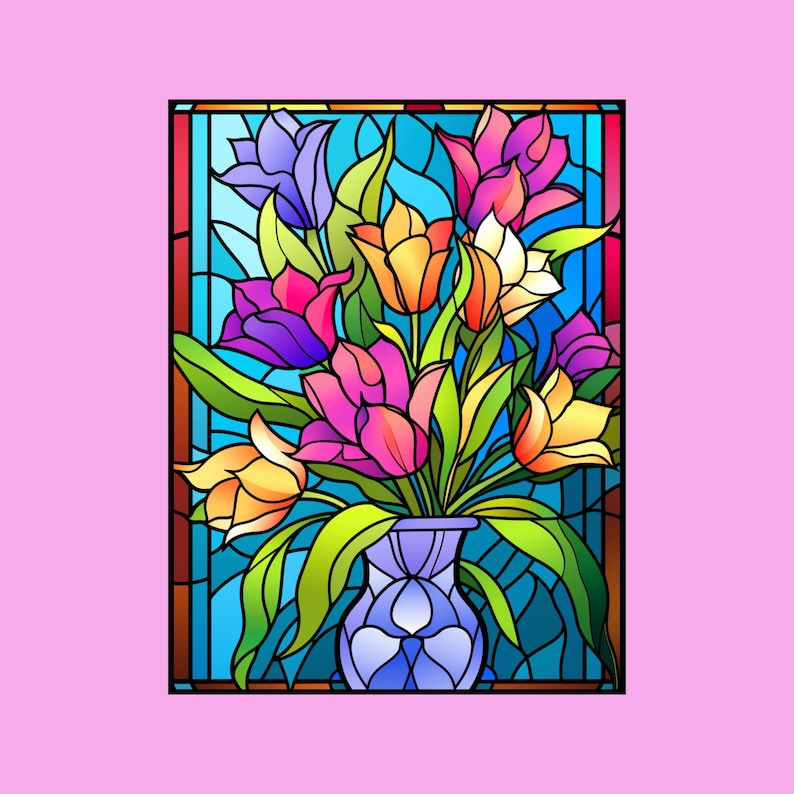 200 Stained Glass Flower Coloring Pages, Floral Pattern (Digital Download) image 1
