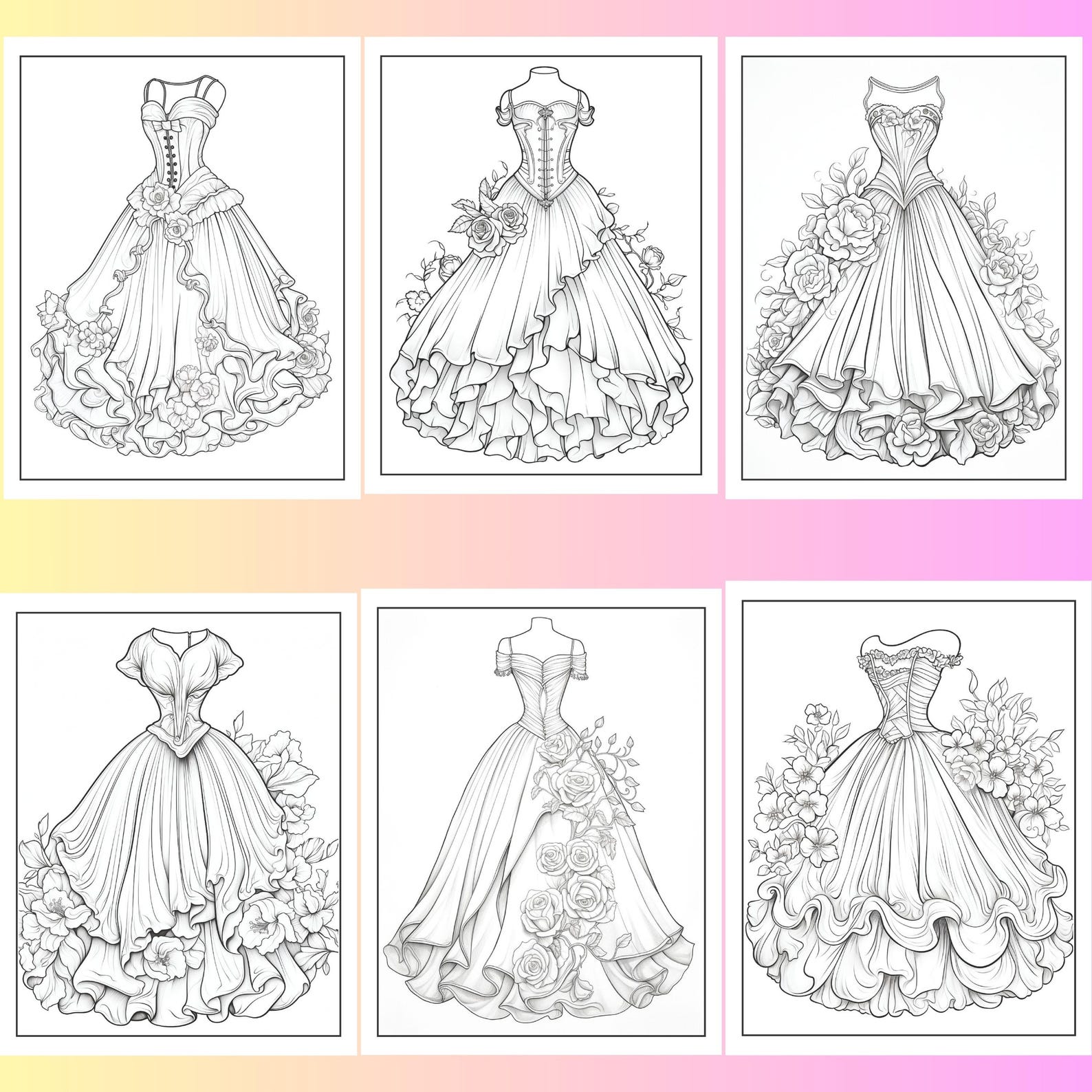 200 Vintage Dresses Coloring Pages, Printable, Instant Download ...