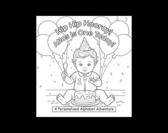 1st Birthday Personalized Coloring Book, Alphabet Stories for Boy, Custom Storybook (Printable Digital Download)