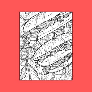 150 Food Illustrations Coloring Book, Printable Pages (Digital Download)