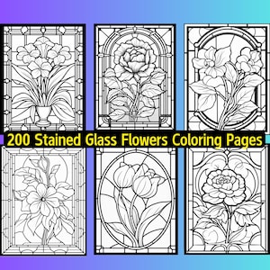 200 Stained Glass Flowers Coloring Pages, Paint, Printable, Ipad, Procreate, Download, Digital, Easter, Religious, Church, Floral, Plants