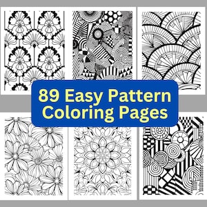 89 Easy Patterns Coloring Pages, Printable, Instant Digital Download, Adult Kid Coloring, Pattern Coloring Book, Retro Pattern Coloring