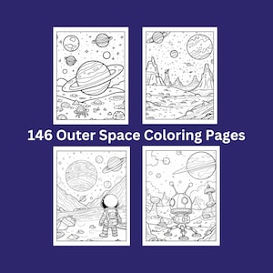 146 páginas para colorear del espacio exterior: planetas, astronautas y cohetes (descarga digital)