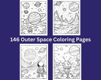 146 páginas para colorear del espacio exterior: planetas, astronautas y cohetes (descarga digital)