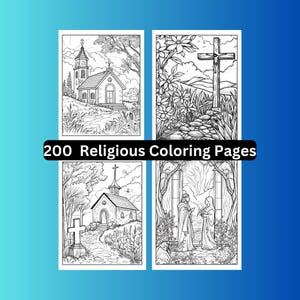 200 Christian Religious Coloring Pages, Church, Cross, Jesus (Digital Download) image 1