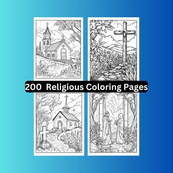 200 Christian Religious Coloring Pages, Church, Cross, Jesus (Digital Download)