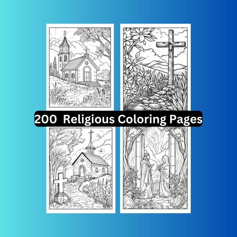 200 Christian Religious Coloring Pages, Church, Cross, Jesus (Digital Download) image 1