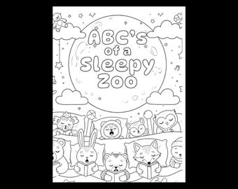 ABCs Sleepy Animal Coloring Book, Bedtime Rhymes, Printable Pages (Digital Download)