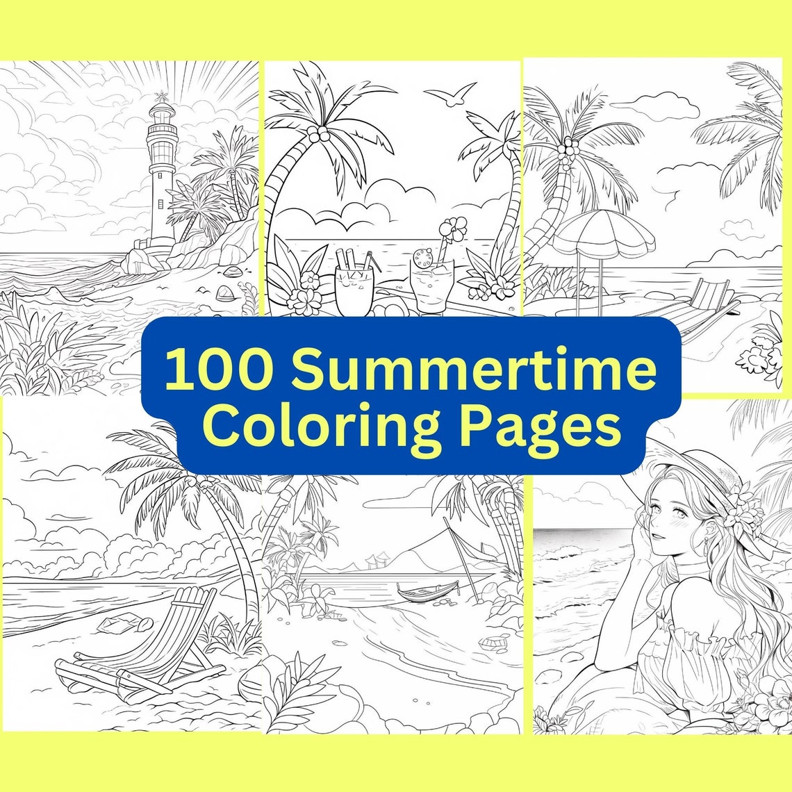 100 Summertime Coloring Pages, Printable, Instant Download, Stress ...