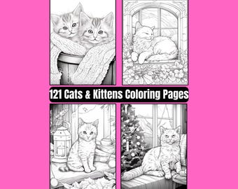 121 Cats & Kittens Coloring Pages, Printable (Digital Download)